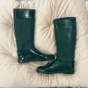 GUCCI Green Monogram GG Supreme Rain Boots Knee Calf High sz. 36